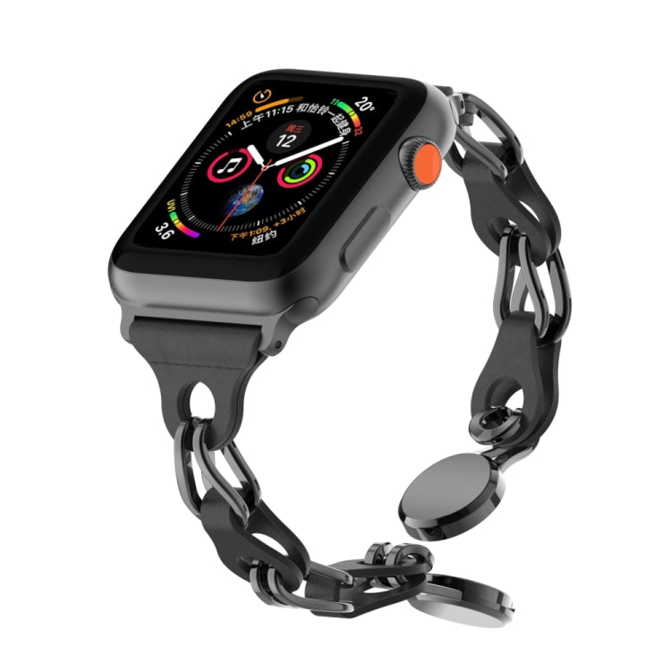 For Apple Watch 5 44mm Hollow Leather Chain Magnetic Buckle Watch Band(Black) - Watch Bands by PMC Jewellery | Online Shopping South Africa | PMC Jewellery