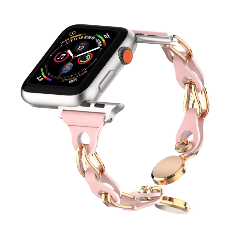 For Apple Watch 6 44mm Hollow Leather Chain Magnetic Buckle Watch Band(Pink) - Watch Bands by PMC Jewellery | Online Shopping South Africa | PMC Jewellery