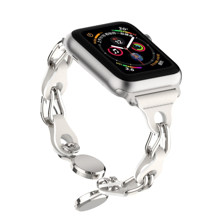 For Apple Watch 6 40mm Hollow Leather Chain Magnetic Buckle Watch Band(White) - Watch Bands by PMC Jewellery | Online Shopping South Africa | PMC Jewellery