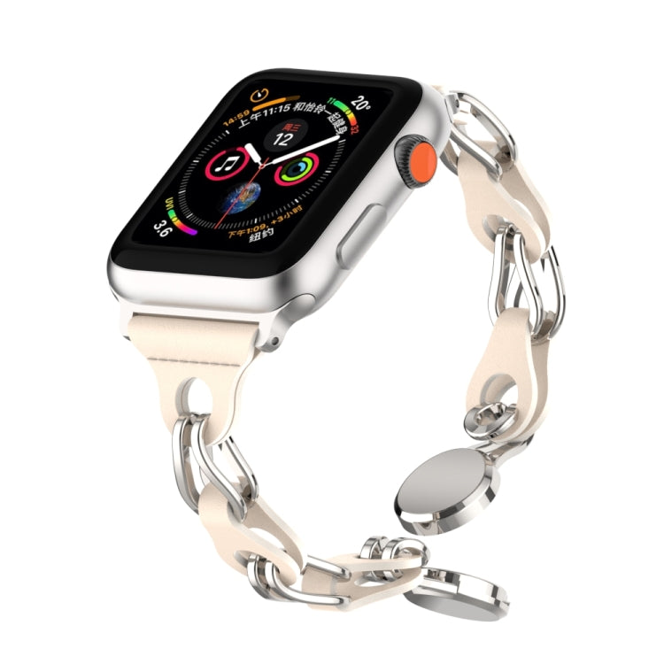 For Apple Watch 7 41mm Hollow Leather Chain Magnetic Buckle Watch Band(Starlight Color) - Watch Bands by PMC Jewellery | Online Shopping South Africa | PMC Jewellery