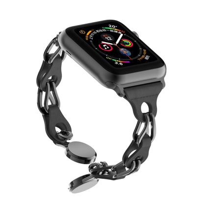 For Apple Watch 8 45mm Hollow Leather Chain Magnetic Buckle Watch Band(Black) - Watch Bands by PMC Jewellery | Online Shopping South Africa | PMC Jewellery