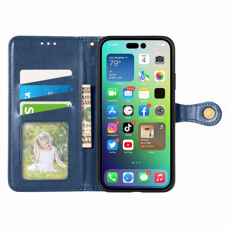 For  iPhone 15 Pro Retro Solid Color Buckle Leather Phone Case(Blue) - iPhone 15 Pro Cases by PMC Jewellery | Online Shopping South Africa | PMC Jewellery