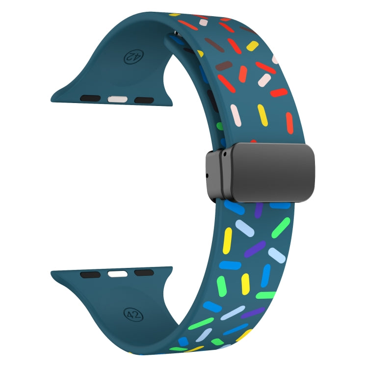 For Apple Watch 7 45mm Rainbow Dots Silicone Magnetic Black Buckle Watch Band(Blue) - Watch Bands by PMC Jewellery | Online Shopping South Africa | PMC Jewellery