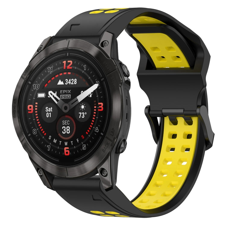 For Garmin Epix Pro 47mm 22mm Two-Color Reverse Buckle Silicone Watch Band(Black+Yellow) - Watch Bands by PMC TechLife | Online Shopping South Africa | PMC TechLife