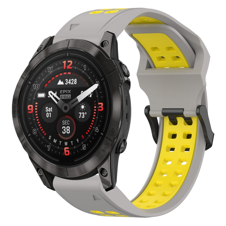 For Garmin Epix Pro 47mm 22mm Two-Color Reverse Buckle Silicone Watch Band(Grey+Yellow) - Watch Bands by PMC TechLife | Online Shopping South Africa | PMC TechLife