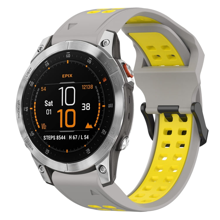 For Garmin Epix Gen 2 22mm Two-Color Reverse Buckle Silicone Watch Band(Grey+Yellow) - Watch Bands by PMC Jewellery | Online Shopping South Africa | PMC Jewellery