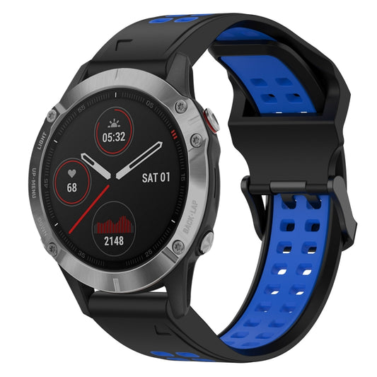 For Garmin Fenix 6 22mm Two-Color Reverse Buckle Silicone Watch Band(Black+Blue) - Watch Bands by PMC Jewellery | Online Shopping South Africa | PMC Jewellery