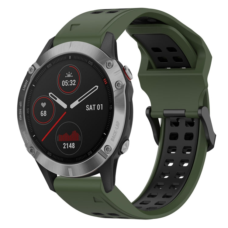 For Garmin Fenix 6 22mm Two-Color Reverse Buckle Silicone Watch Band(Army Green+Black) - Watch Bands by PMC TechLife | Online Shopping South Africa | PMC TechLife