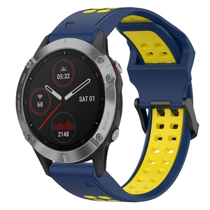 For Garmin Fenix 6 22mm Two-Color Reverse Buckle Silicone Watch Band(Blue+Yellow) - Watch Bands by PMC Jewellery | Online Shopping South Africa | PMC Jewellery