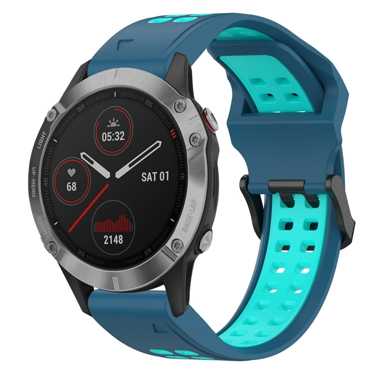 For Garmin Fenix 6 22mm Two-Color Reverse Buckle Silicone Watch Band(Blue+Teal) - Watch Bands by PMC Jewellery | Online Shopping South Africa | PMC Jewellery