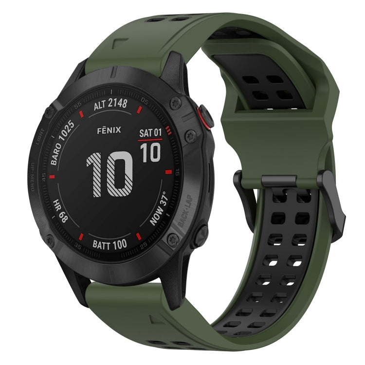 For Garmin Fenix 6 Pro 22mm Two-Color Reverse Buckle Silicone Watch Band(Army Green+Black) - Watch Bands by PMC TechLife | Online Shopping South Africa | PMC TechLife