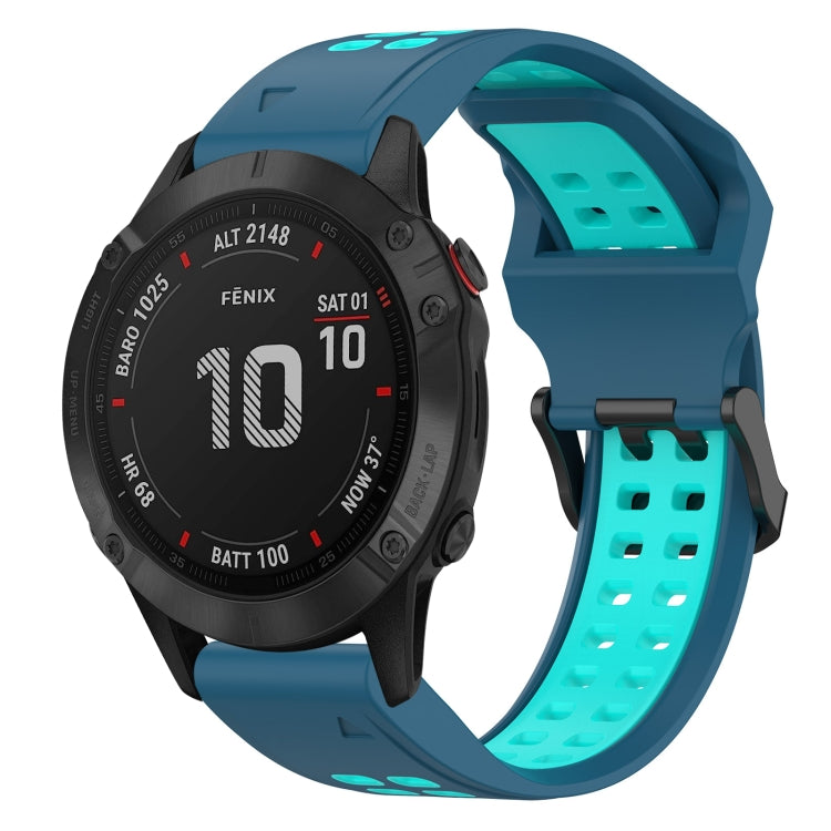 For Garmin Fenix 6 Pro 22mm Two-Color Reverse Buckle Silicone Watch Band(Blue+Teal) - Watch Bands by PMC TechLife | Online Shopping South Africa | PMC TechLife