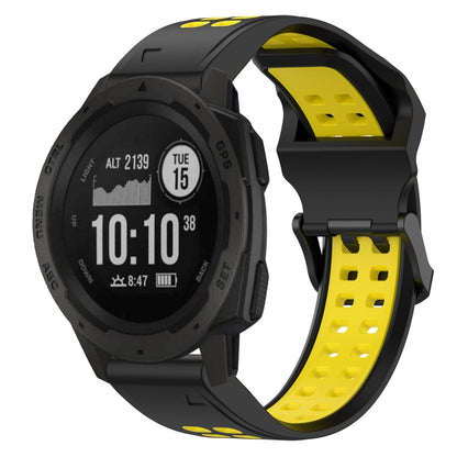 For Garmin Instinct 22mm Two-Color Reverse Buckle Silicone Watch Band(Black+Yellow) - Watch Bands by PMC Jewellery | Online Shopping South Africa | PMC Jewellery