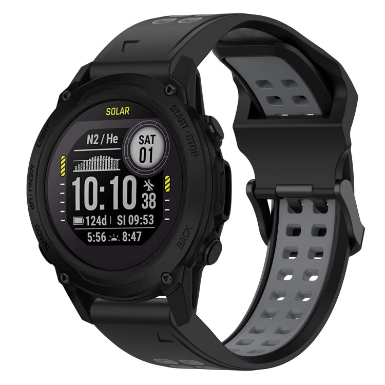 For Garmin Descent G1 22mm Two-Color Reverse Buckle Silicone Watch Band(Black+Grey) - Watch Bands by PMC TechLife | Online Shopping South Africa | PMC TechLife