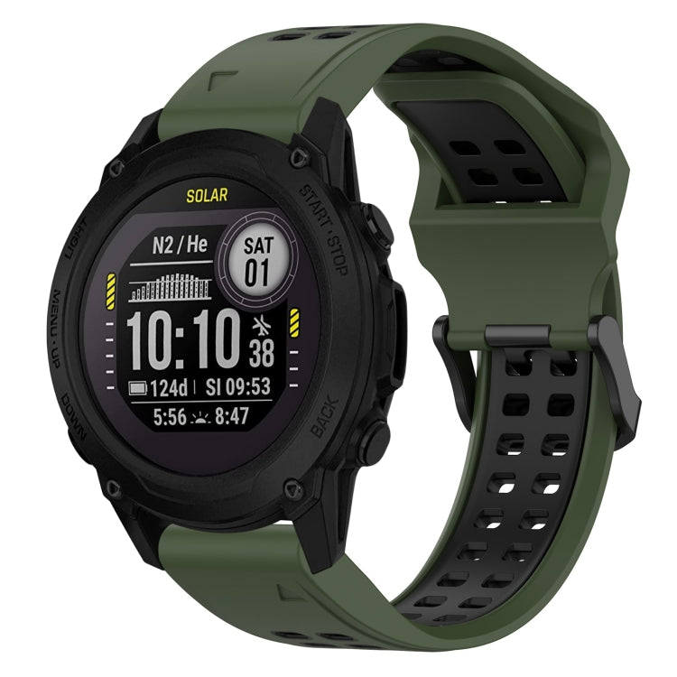 For Garmin Descent G1 22mm Two-Color Reverse Buckle Silicone Watch Band(Army Green+Black) - Watch Bands by PMC TechLife | Online Shopping South Africa | PMC TechLife