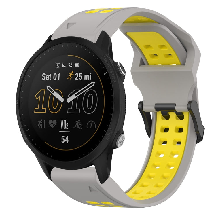 For Garmin Forerunner 955 22mm Two-Color Reverse Buckle Silicone Watch Band(Grey+Yellow) - Watch Bands by PMC Jewellery | Online Shopping South Africa | PMC Jewellery