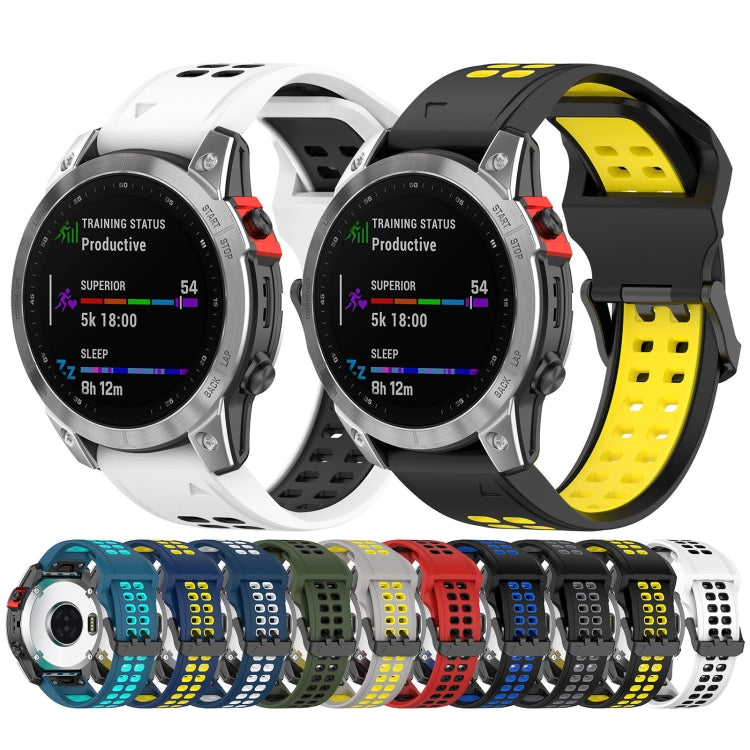 For Garmin Epix Pro 47mm 22mm Two-Color Reverse Buckle Silicone Watch Band(Blue+Yellow) - Watch Bands by PMC TechLife | Online Shopping South Africa | PMC TechLife