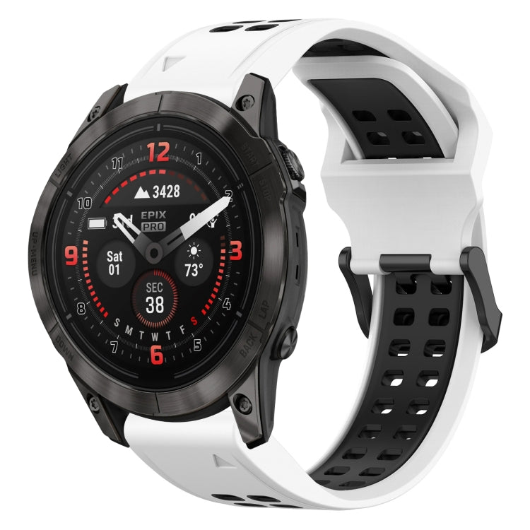 For Garmin Epix Pro 51mm 26mm Two-Color Reverse Buckle Silicone Watch Band(White+Black) - Watch Bands by PMC Jewellery | Online Shopping South Africa | PMC Jewellery