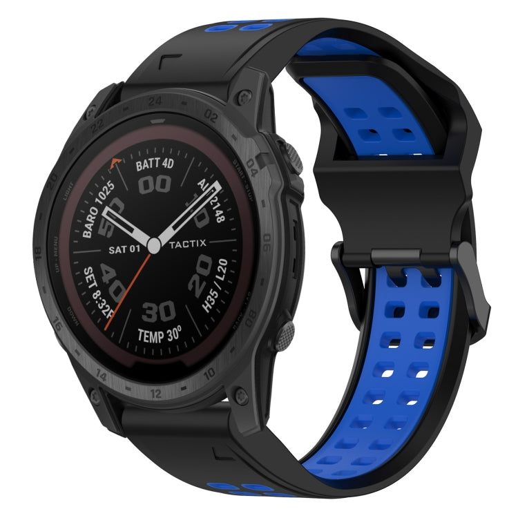 For Garmin Tactix 7 Pro 26mm Two-Color Reverse Buckle Silicone Watch Band(Black+Blue) - Watch Bands by PMC Jewellery | Online Shopping South Africa | PMC Jewellery