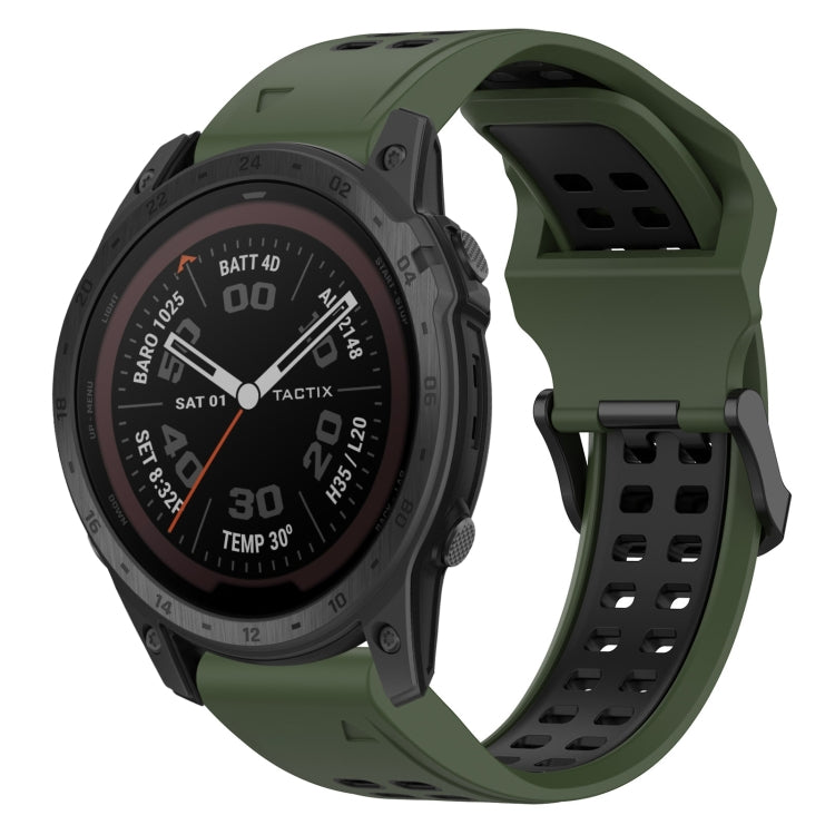 For Garmin Tactix 7 Pro 26mm Two-Color Reverse Buckle Silicone Watch Band(Army Green+Black) - Watch Bands by PMC TechLife | Online Shopping South Africa | PMC TechLife