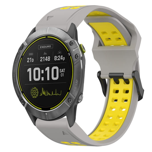 For Garmin Enduro 26mm Two-Color Reverse Buckle Silicone Watch Band(Grey+Yellow) - Watch Bands by PMC Jewellery | Online Shopping South Africa | PMC Jewellery