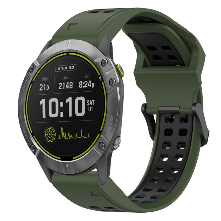 For Garmin Enduro 26mm Two-Color Reverse Buckle Silicone Watch Band(Army Green+Black) - Watch Bands by PMC Jewellery | Online Shopping South Africa | PMC Jewellery