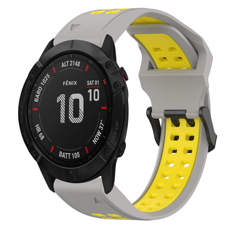 For Garmin Fenix 6X 26mm Two-Color Reverse Buckle Silicone Watch Band(Grey+Yellow) - Watch Bands by PMC Jewellery | Online Shopping South Africa | PMC Jewellery