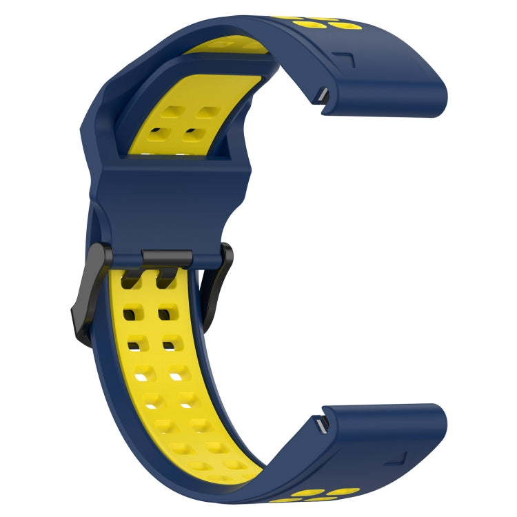 For Garmin Fenix 6X 26mm Two-Color Reverse Buckle Silicone Watch Band(Blue+Yellow) - Watch Bands by PMC TechLife | Online Shopping South Africa | PMC TechLife