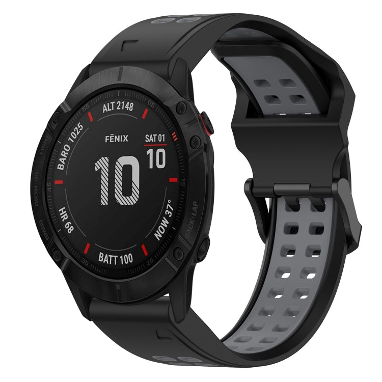 For Garmin Fenix 6X Pro 26mm Two-Color Reverse Buckle Silicone Watch Band(Black+Grey) - Watch Bands by PMC TechLife | Online Shopping South Africa | PMC TechLife