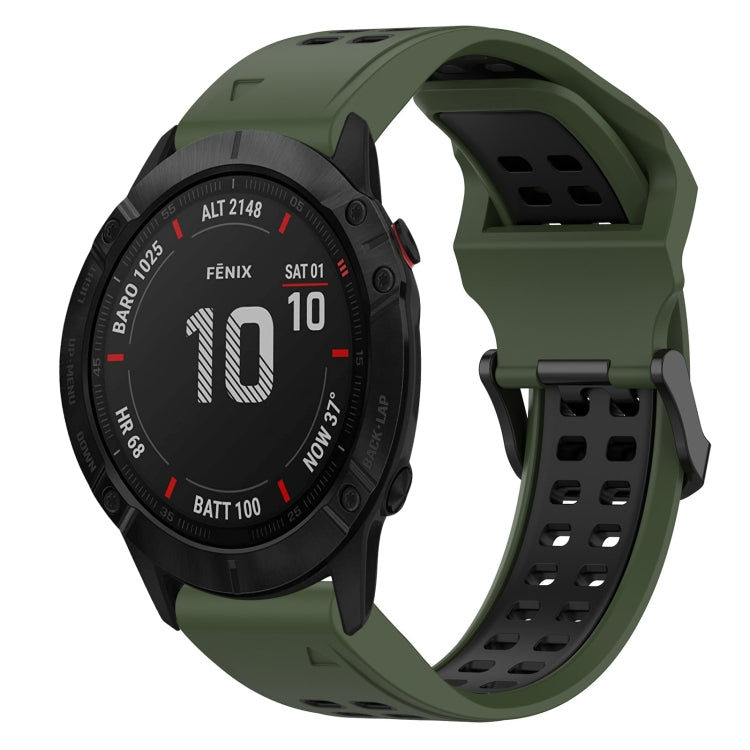 For Garmin Fenix 6X Pro 26mm Two-Color Reverse Buckle Silicone Watch Band(Army Green+Black) - Watch Bands by PMC Jewellery | Online Shopping South Africa | PMC Jewellery