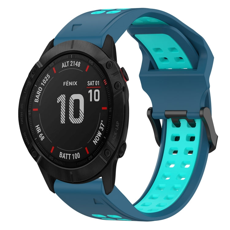 For Garmin Fenix 6X Pro 26mm Two-Color Reverse Buckle Silicone Watch Band(Blue+Teal) - Watch Bands by PMC TechLife | Online Shopping South Africa | PMC TechLife