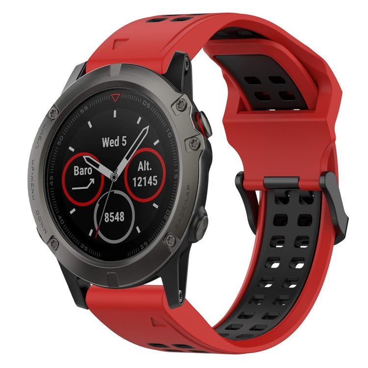 For Garmin Fenix 5X 26mm Two-Color Reverse Buckle Silicone Watch Band(Red+Black) - Watch Bands by PMC TechLife | Online Shopping South Africa | PMC TechLife