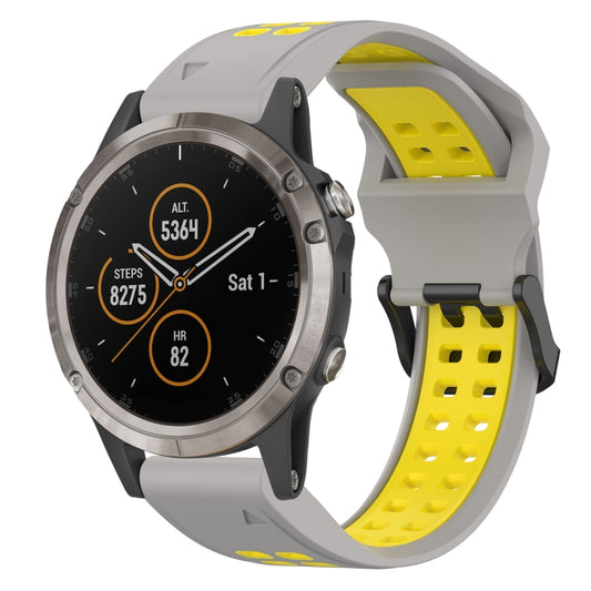 For Garmin Fenix 5X Plus 26mm Two-Color Reverse Buckle Silicone Watch Band(Grey+Yellow) - Watch Bands by PMC Jewellery | Online Shopping South Africa | PMC Jewellery