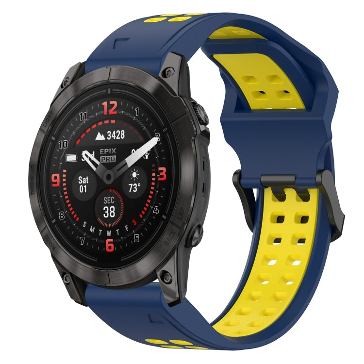 For Garmin Epix Pro 42mm 20mm Two-Color Reverse Buckle Silicone Watch Band(Blue+Yellow) - Watch Bands by PMC TechLife | Online Shopping South Africa | PMC TechLife