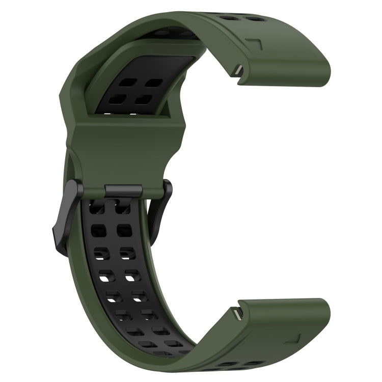 For Garmin Instinct 2S 20mm Two-Color Reverse Buckle Silicone Watch Band(Army Green+Black) - Watch Bands by PMC TechLife | Online Shopping South Africa | PMC TechLife