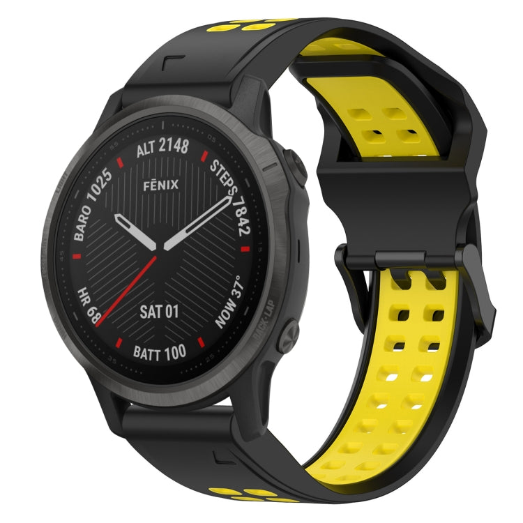 For Garmin Fenix 6S 20mm Two-Color Reverse Buckle Silicone Watch Band(Black+Yellow) - Watch Bands by PMC Jewellery | Online Shopping South Africa | PMC Jewellery