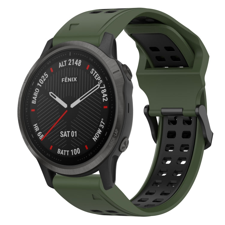 For Garmin Fenix 6S 20mm Two-Color Reverse Buckle Silicone Watch Band(Army Green+Black) - Watch Bands by PMC TechLife | Online Shopping South Africa | PMC TechLife