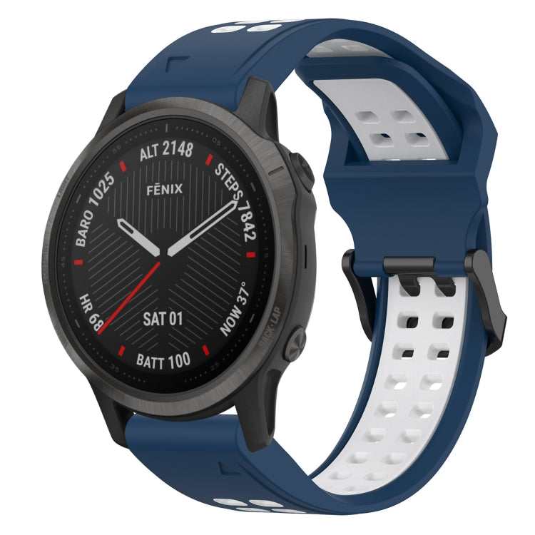 For Garmin Fenix 6S 20mm Two-Color Reverse Buckle Silicone Watch Band(Blue+White) - Watch Bands by PMC TechLife | Online Shopping South Africa | PMC TechLife