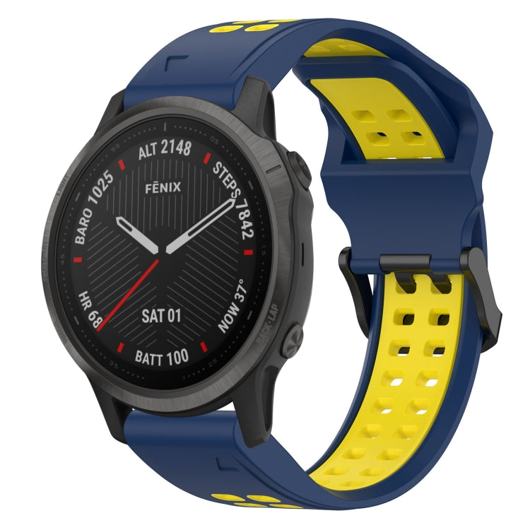 For Garmin Fenix 6S 20mm Two-Color Reverse Buckle Silicone Watch Band(Blue+Yellow) - Watch Bands by PMC TechLife | Online Shopping South Africa | PMC TechLife