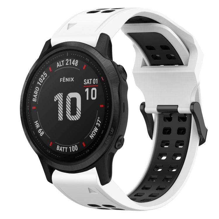 For Garmin Fenix 6S Pro 20mm Two-Color Reverse Buckle Silicone Watch Band(White+Black) - Watch Bands by PMC TechLife | Online Shopping South Africa | PMC TechLife