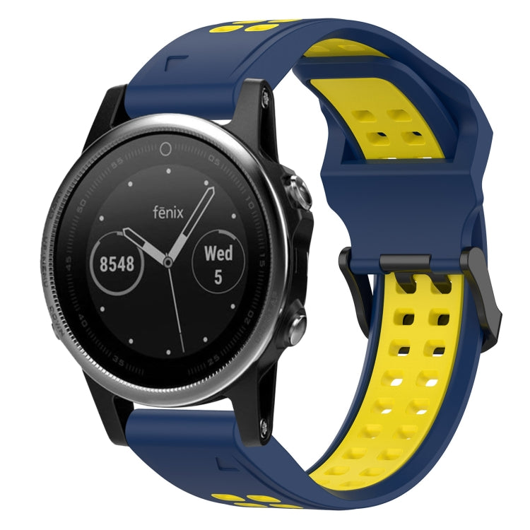 For Garmin Fenix 5S 20mm Two-Color Reverse Buckle Silicone Watch Band(Blue+Yellow) - Watch Bands by PMC TechLife | Online Shopping South Africa | PMC TechLife
