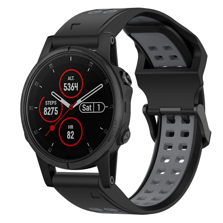 For Garmin Fenix 5S Plus 20mm Two-Color Reverse Buckle Silicone Watch Band(Black+Grey) - Watch Bands by PMC Jewellery | Online Shopping South Africa | PMC Jewellery