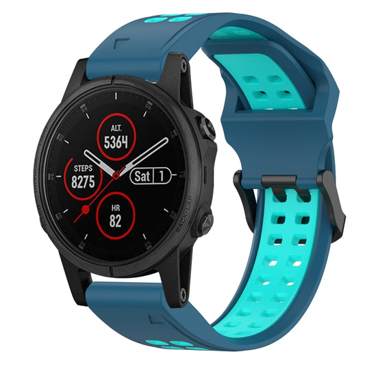 For Garmin Fenix 5S Plus 20mm Two-Color Reverse Buckle Silicone Watch Band(Blue+Teal) - Watch Bands by PMC Jewellery | Online Shopping South Africa | PMC Jewellery