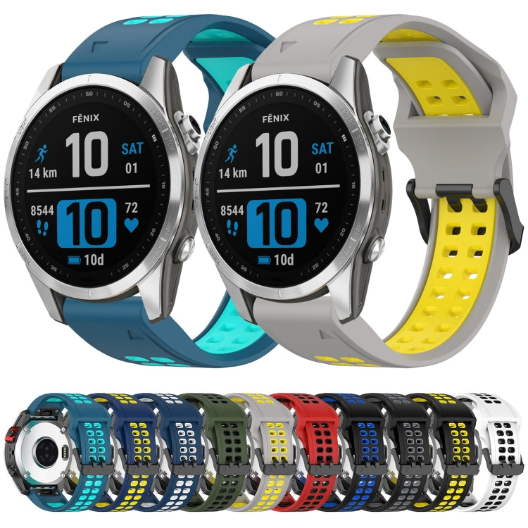 For Garmin Fenix 5S 20mm Two-Color Reverse Buckle Silicone Watch Band(Blue+Yellow) - Watch Bands by PMC Jewellery | Online Shopping South Africa | PMC Jewellery