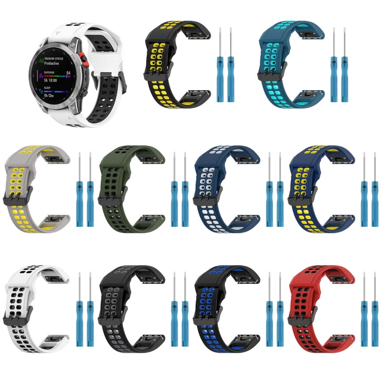 For Garmin Fenix 6S 20mm Two-Color Reverse Buckle Silicone Watch Band(Blue+White) - Watch Bands by PMC TechLife | Online Shopping South Africa | PMC TechLife