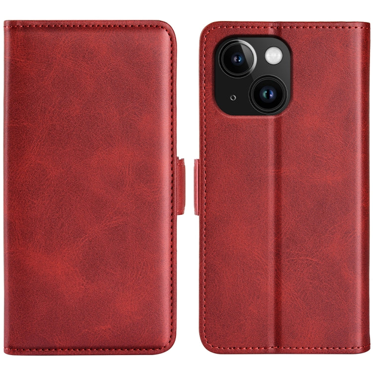 For iPhone 15 Dual-side Magnetic Buckle Horizontal Flip Leather Phone Case(Red) - iPhone 15 Cases by PMC Jewellery | Online Shopping South Africa | PMC Jewellery