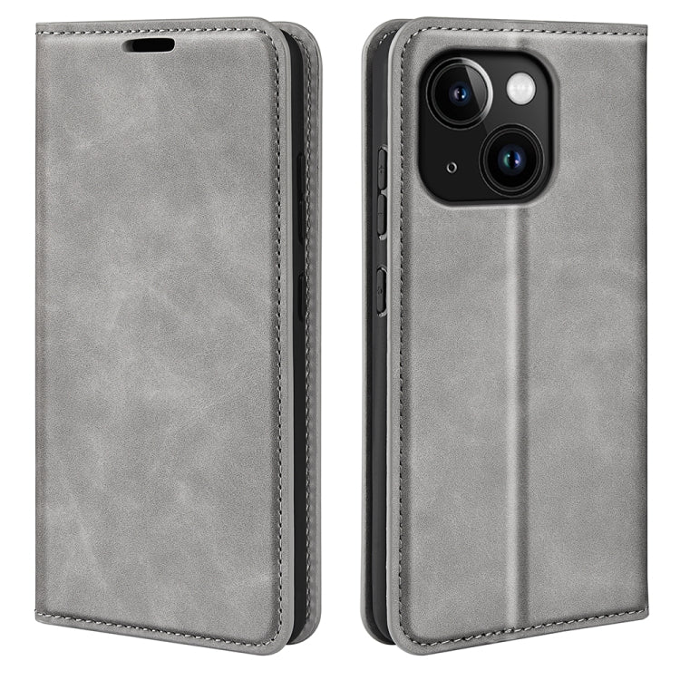 For iPhone 15 Plus Retro-skin Magnetic Suction Leather Phone Case(Grey) - free shipping - PMC TechLife - Order now!