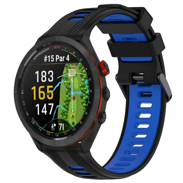 For Garmin Approach S70 47mm Sports Two-Color Silicone Watch Band(Black+Blue) - Watch Bands by PMC TechLife | Online Shopping South Africa | PMC TechLife
