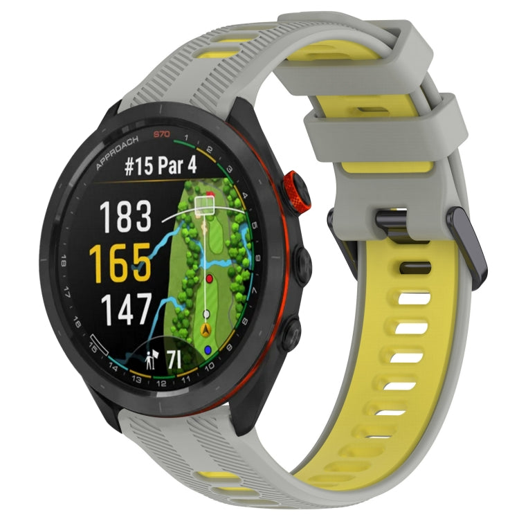 For Garmin Approach S70 47mm Sports Two-Color Silicone Watch Band(Grey+Yellow) - Watch Bands by PMC Jewellery | Online Shopping South Africa | PMC Jewellery