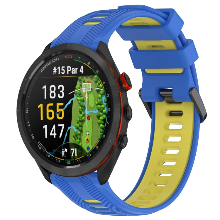 For Garmin Approach S70 47mm Sports Two-Color Silicone Watch Band(Blue+Yellow) - Watch Bands by PMC TechLife | Online Shopping South Africa | PMC TechLife